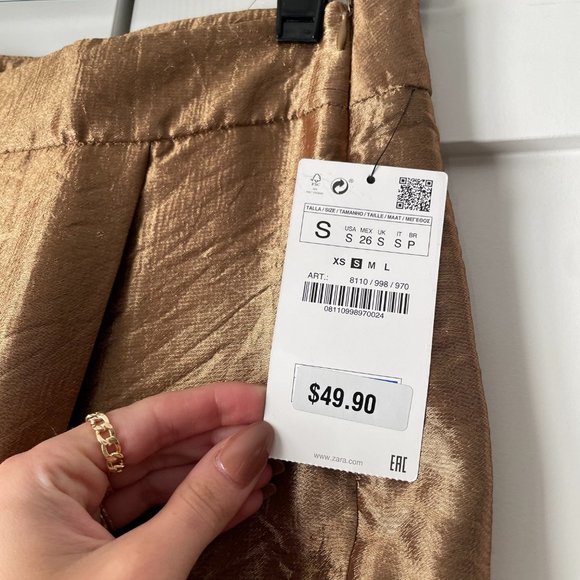 NWT Zara Gold Metallic Pants - Picture 5 of 10